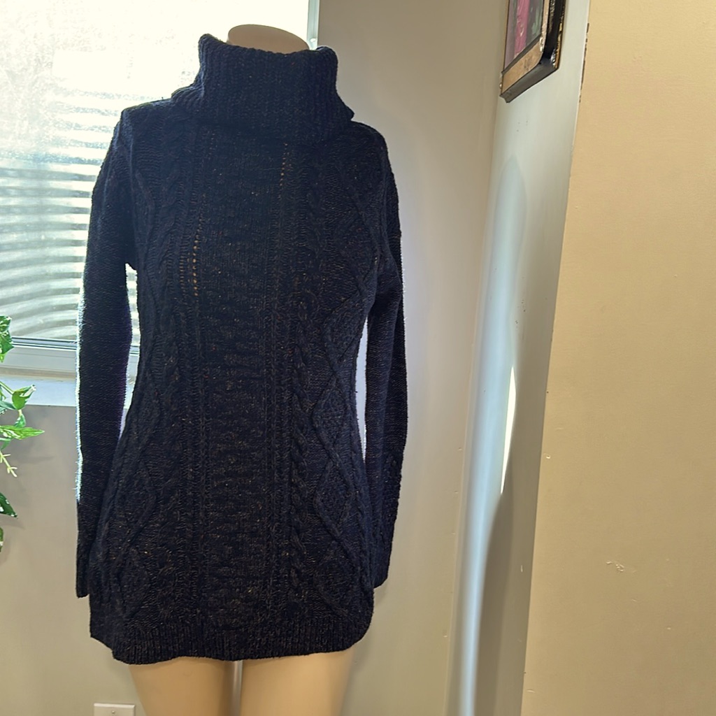 Nwt Land’s End Women's Cable Knit Sweater Navy Blue Size Small Cowl Neck Style